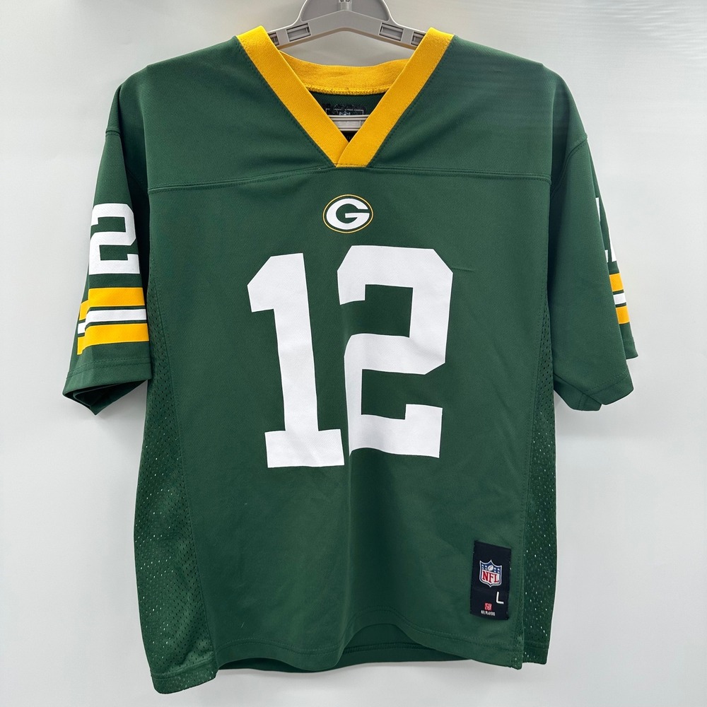 NFL Green Bay Packers Aaron Rodgers 12 Youth Large Jersey Green Gold Football